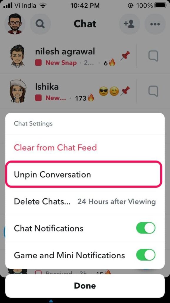 How to Unpin someone on Snapchat Android?